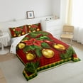 thumbnail image 3 of jejeloiu Christmas Tree Bedding Comforter Set,Gold Xmas Ball Twin Comforter Sets,Red Geometric Grid Bedding Set For Children,Microfiber Bedroom Decor Reversible,2-Piece, 3 of 8