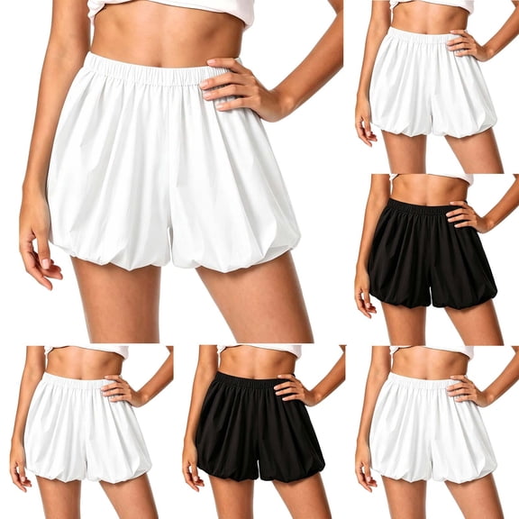Daiosportswear Women's Solid Lightweight Flow Balloon Shorts Elastic Waist Daily Beach Casual Bottoms White XL(XL)