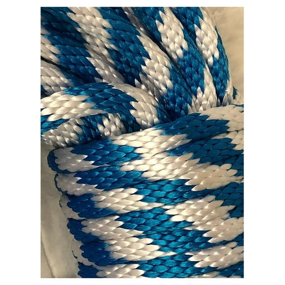 MFP Derby Rope 5/8 inch - Solid Braid White & Blue, 100 FT - Lightweight Multi-Filament Rope, 2600 lbs Tensile Strength, Made in USA