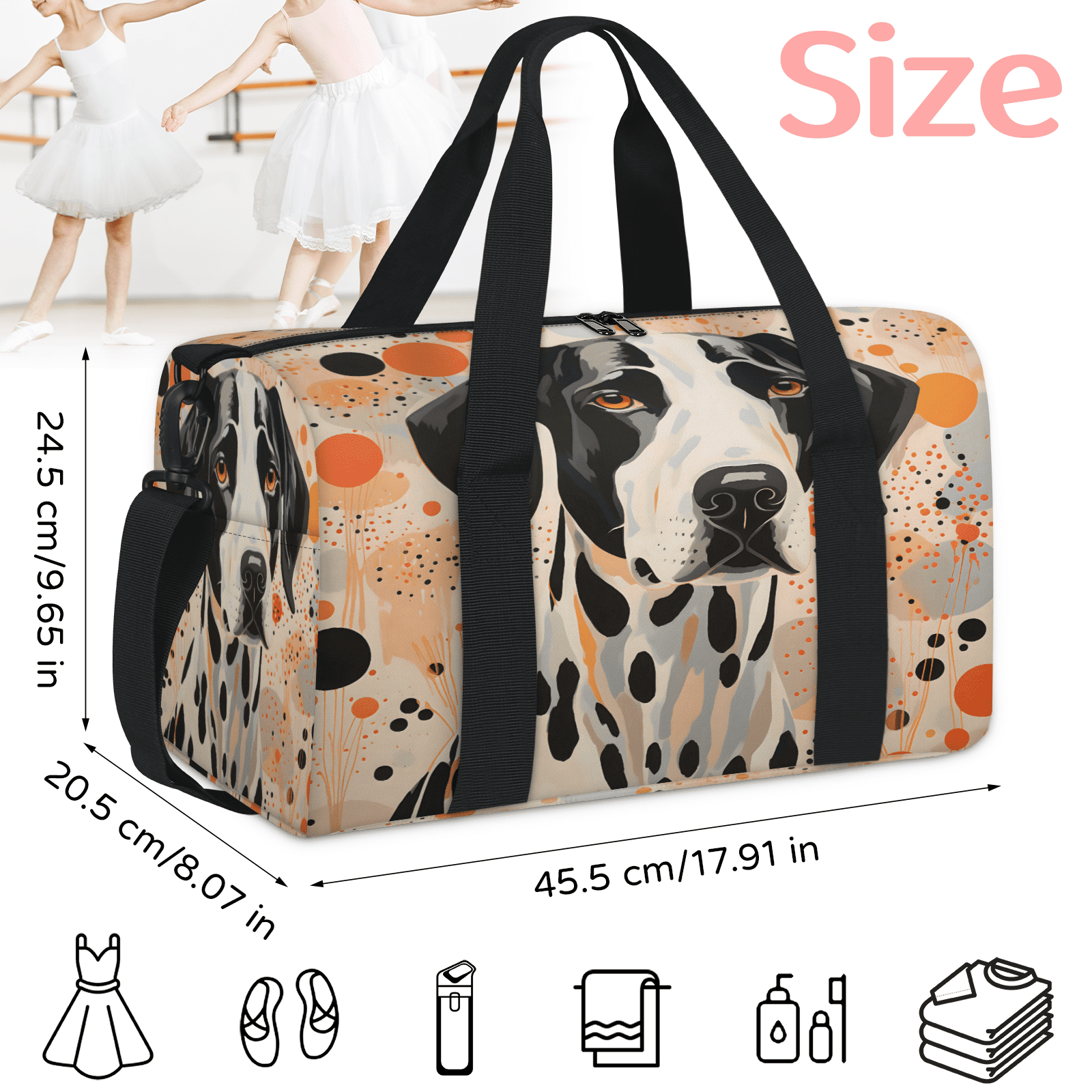 Herdesigns Funny Dog Themed Gym Bag for Women, Duffle Bag for Travel Sport, Lightweight Waterproof Carry on Weekender Overnight Dance Yoga Workout Bags