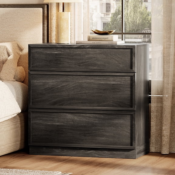 Nightstand with 3 Drawers, Modern Tall End Table with Large Storage for Living Room, Bedroom Wooden Side Table and Closet Organizer