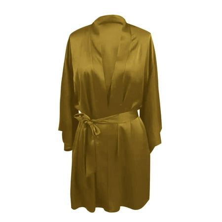 Bcresic Women s Sexy Lingerie Satin Robe Lace Chemise Long Sleeve Nightgowns Plain Sleepwear Comfy Loungewear Lapel Nightwear for Ladies Clearance Saving Green Medium