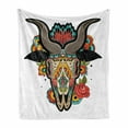 thumbnail image 1 of Goat Soft Flannel Fleece Blanket, Colorful Goat Skull Ornamented with Floral and Petal Motifs Chinese New Year Festival, Cozy Plush for Indoor and Outdoor Use, 70" x 90", Multicolor, by Ambesonne, 1 of 6