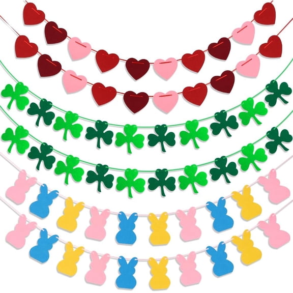 CZQ Valentines Day Decorations, Felt Garland for Valentines, St Patricks, Easter Decorations, Heart Garland for Mantle, Wall, Party Heart Decor（6 PCS ）