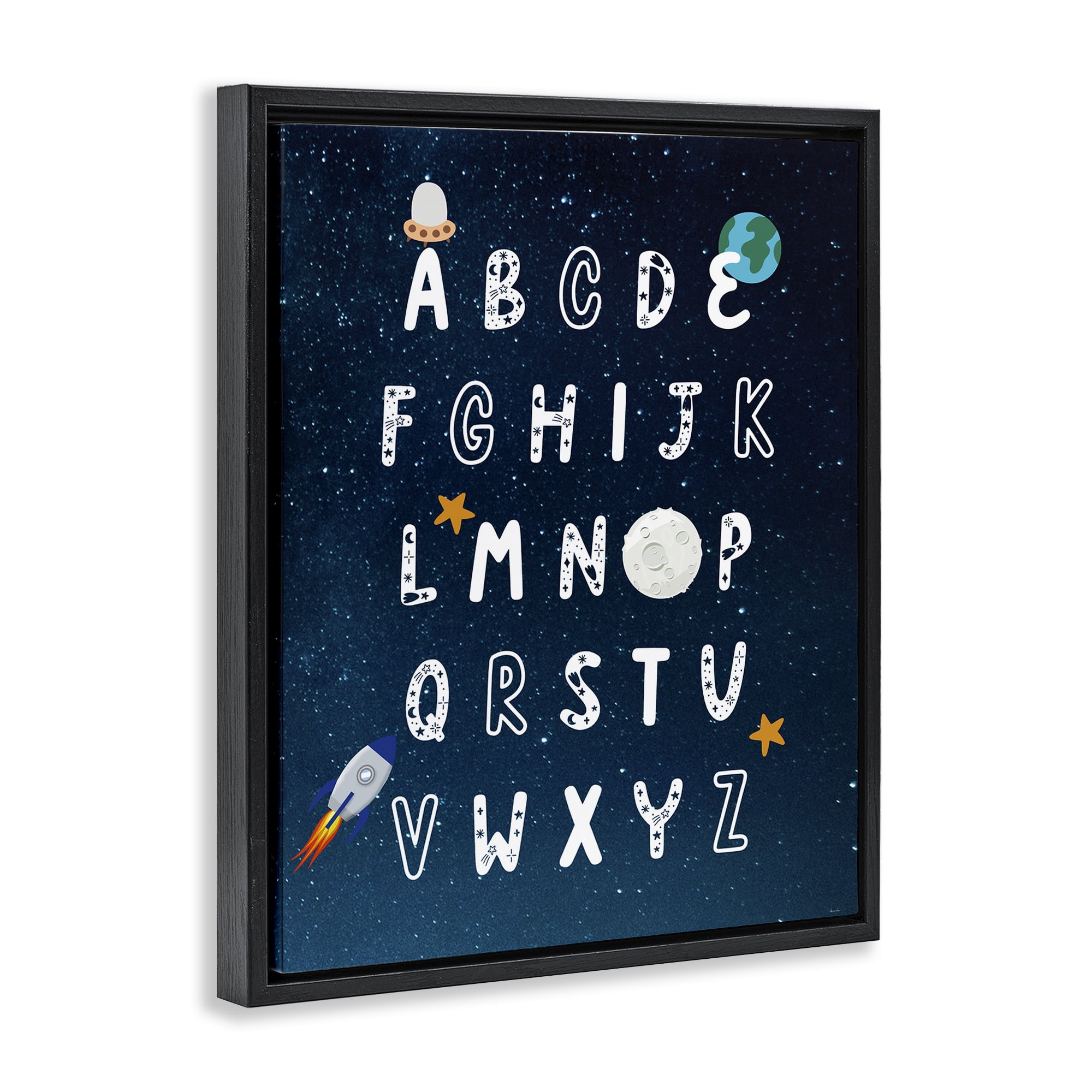 Stupell Industries Astronomy Alphabet Chart Novelty Painting Black Floater Framed Art Print Wall Art, 17 x 21