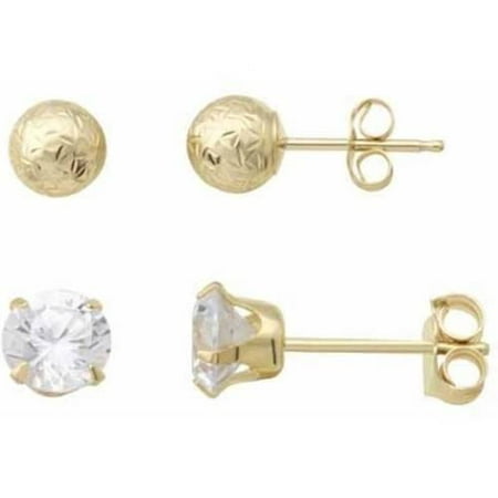 Simply Gold 10kt Yellow Gold 5mm Ball Stud And 5mm Cubic Zirconia Stud Earrings Set