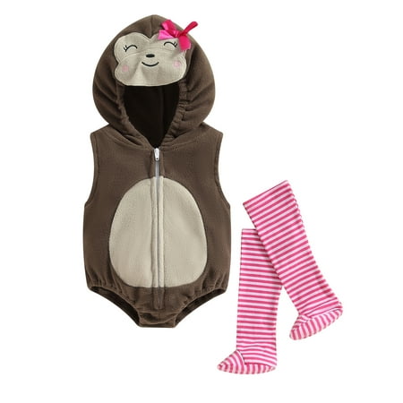 

Wallarenear 2Pcs Baby Boy Girl Zipper Bodysuit Hooded Romper Warm Leggings Striped Socks