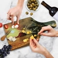 thumbnail image 4 of Ocean Cutting Board, Havana Beach Sunny Tropics Mountains Rocks and Coconut Palm Trees, Decorative Tempered Glass Cutting and Serving Board, Wine Bottle Shape, Dark Green Pale Brown, by Ambesonne, 4 of 5