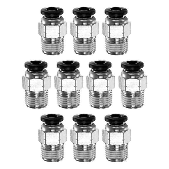 Uxcell 10pcs Push to Connect Fitting 4mm Tube OD x 1/8" NPT Thread Male Straight Quick Connector Copper Air Line Hose Fittings for Industry Air System PC4-N01, Black