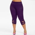 thumbnail image 6 of Henpk Leggings Yoga Plus Size Deals Clearance Under 10 Fashion Fashion Women Plus Size Solid Hollow Elastic Waist Casual Leggings Pants Purple XXL, 6 of 9