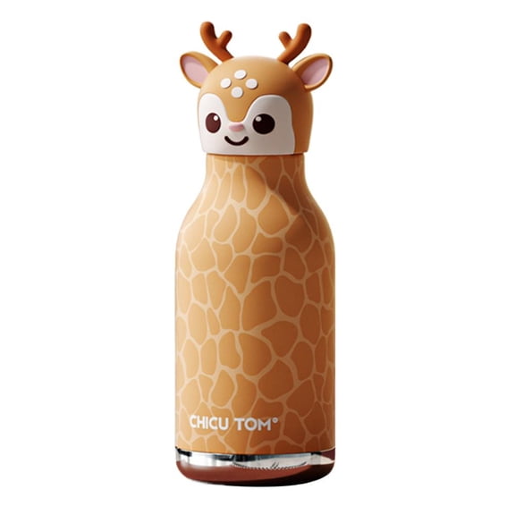 Multicolor Cute Animal Stainless Steel Water Bottle 480ml Double Straw Lid Leak Proof Vacuum Insulated Thermos for Kids Students School