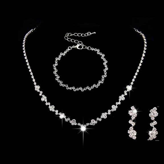 Sdmnsg-T Silver Bride Wedding Jewelry Sets Rhinestone Bridal Necklace Earrings Set Prom Costume Jewelry Set Crystal Choker Necklace for Women and Brides