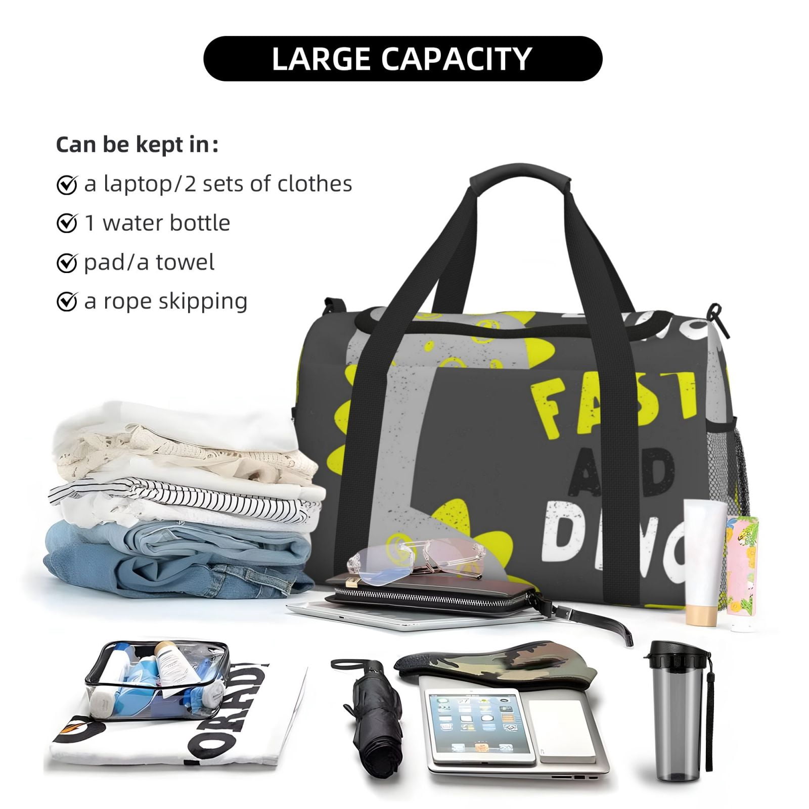 Fuzoiu Cute Dinosaur Print Travel Duffle Bag,Carry On Tote Bags,Duffel Bag,Sport Gym Bag, Hospital Bag for Labor and Delivery, Overnight Bag,Luggage Bag