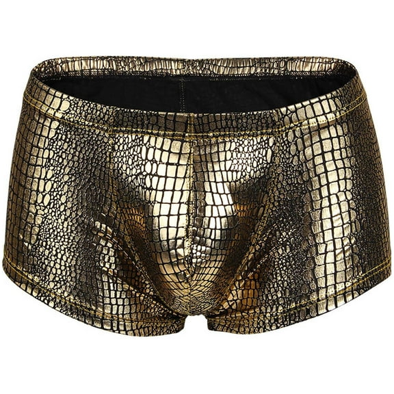Bonixoom Mens Underwear Boxer Briefs Male Thongs Medium waist Comfort Waist Solid Boxer Briefs Gold L