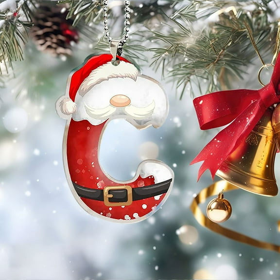 JeashCHAT 26 Initial Letter Christmas Ornaments, Red Personalized Christmas Initial Ornaments, Christmas Tree Decoration, Acrylic Monogram Hanging Pendant with Bead Chain, Christmas Gifts