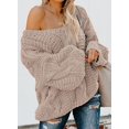 thumbnail image 2 of QWZNDZGR Women Sexy Long Sleeve Off Shoulder Loose Cable Knit Pullover Sweater, 2 of 4