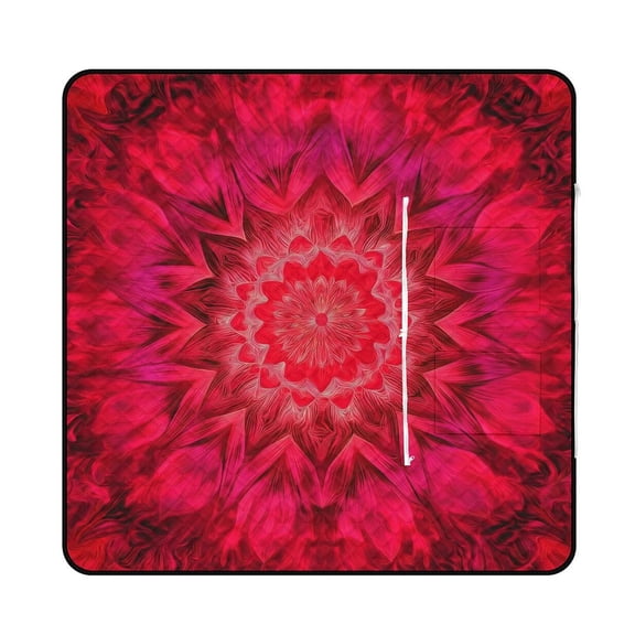Red Floral Kaleidoscope Abstract Art Waterproof Picnic Blanket with Foldable Zipper, Suitable for Outdoor Use, Suitable for Travel, Camping, Beaches, Parks, Grasslands, Picnic Blanket Accessories