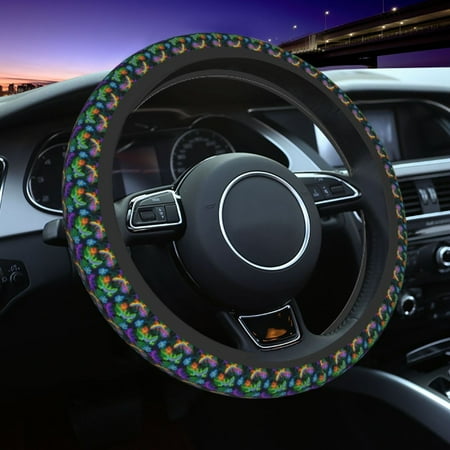 Elastic Steering Wheel Cover Artistic Colorful Gecko Lizard Stretch Thickening Car Steering Wheel Cover Women Men Steering Wheel Protector Universal 15 in