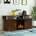 thumbnail image 4 of Gymax 63'' Fireplace TV Stand W/18'' 1500W Electric Fireplace up to 70'' Walnut, 4 of 10