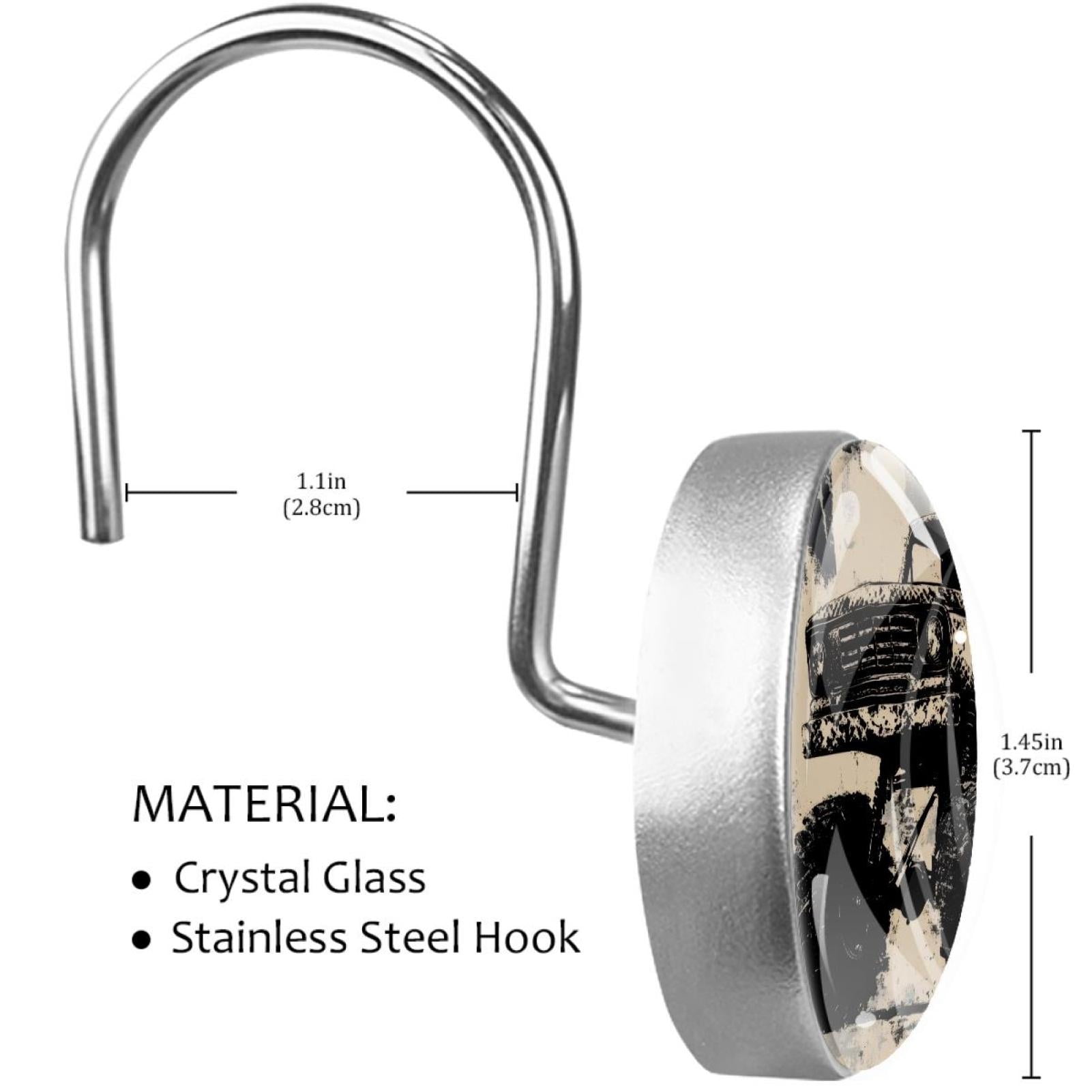 Black Monster Car Grunge Shower Curtain Hooks Round Crystal Glass, Set of 12 Shower Curtain Rings - Shower Hooks for Curtain Shower Rings