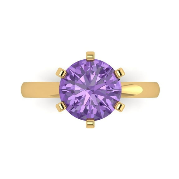 Solitaire Engagement Ring for Women - 3ct Simulated Alexandrite in 14K Yellow Gold Promise Ring