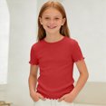thumbnail image 4 of KPOPLK Summer Girls Short Sleeve T-Shirts Solid Oversize Top Shirt for Tween Girl Trendy Clothes Size 7-8 Years,Red, 4 of 7