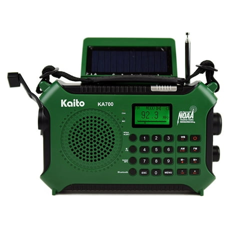 Kaito KA700 AM FM NOAA Weather Radio with Build in Recorder Bluetooth Solar and Crank -