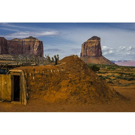 Navajo Native Dyes Native American Hogan's and Mitchell Butte in Monument Valley Tribal Park of the Navajo Nation, Az Print Wall Art By Jerry Ginsberg ()