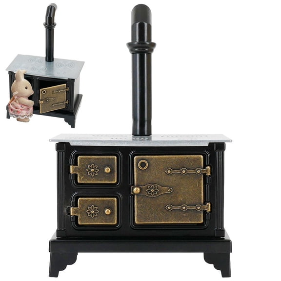 Jiibva 1/12 Miniature Stove for Vintage Mini Metal Long Chimney Model Landscape Decoration DIY Doll House Furniture Accessories