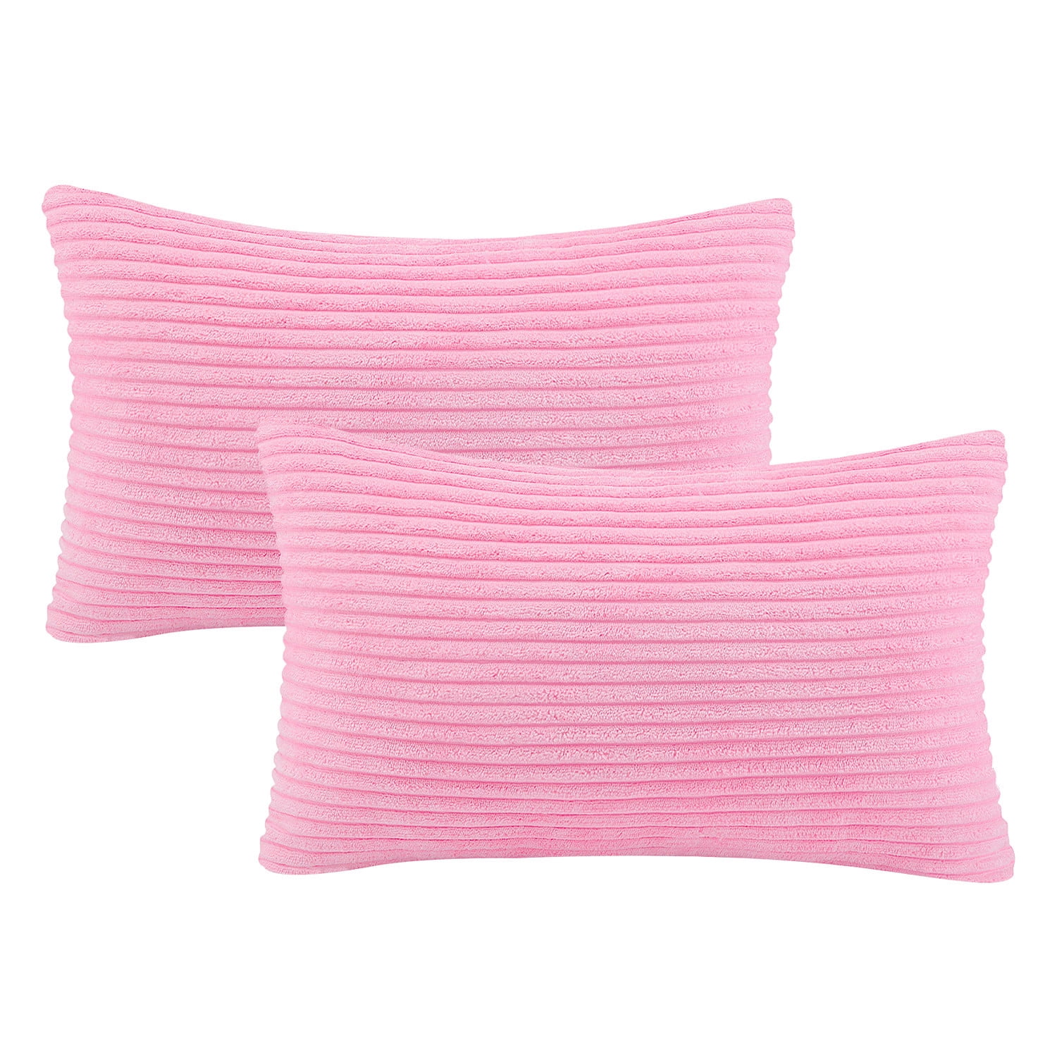 Fluffy Corduroy Velvet Solid Color Suqare Cusion Accent Decorative Throw Pillow for Couch, 12" x 20", Pink, 2 Pack