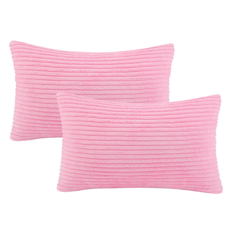 Fluffy Corduroy Velvet Solid Color Suqare Cusion Accent Decorative Throw Pillow for Couch, 22 inch x 22 inch, Pink, 2 Pack