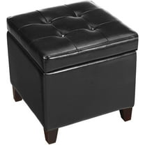 Black PU Leather Square Storage Ottoman Lift Top Footstool with Wood Legs, 18"x18"x18"