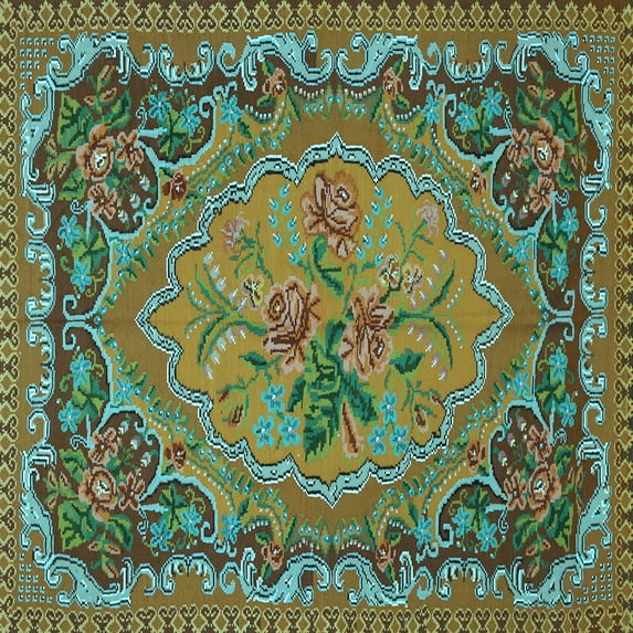Ahgly Company Indoor Square Medallion Light Blue French Area Rugs, 4' Square
