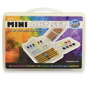 Xonex Mini Art Set with Colored Pencils, Markers, Oil Pastels, Watercolor Cakes, Brush