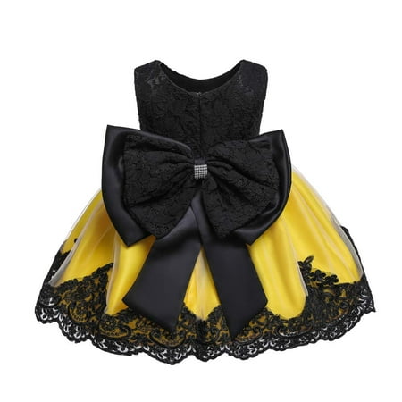 

Baby Girl Dresses 18-24 Months Birthday Party Formal Pageant Dress for Kids Size 2 Sleeveless Flower Ruffle Bow Dresses for Toddler Baby Girl Tutu Dress Cute Beautiful Clothing (Yellow 24M)