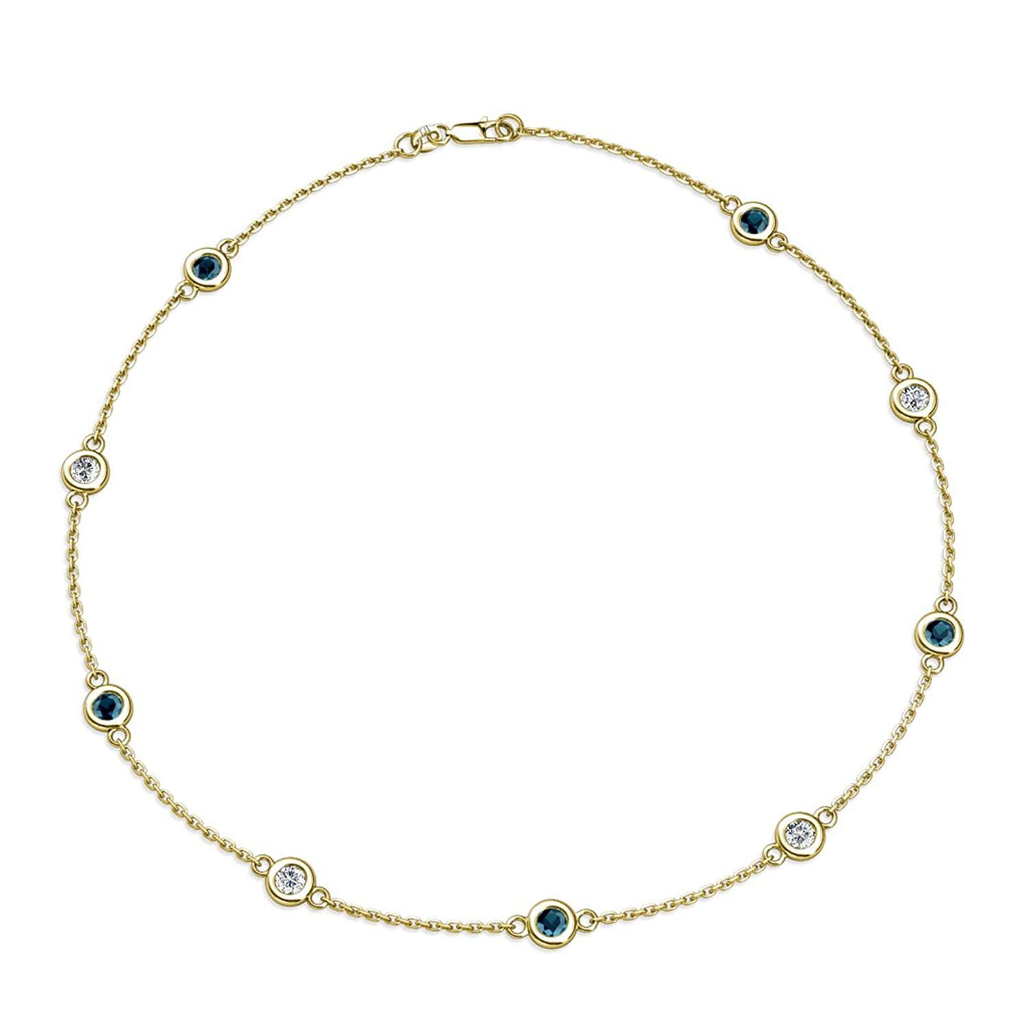 Blue and White Diamond (SI2-I1, G-H) 9 Station Necklace 2.25 cttw in 14K Yellow Gold by TriJewels