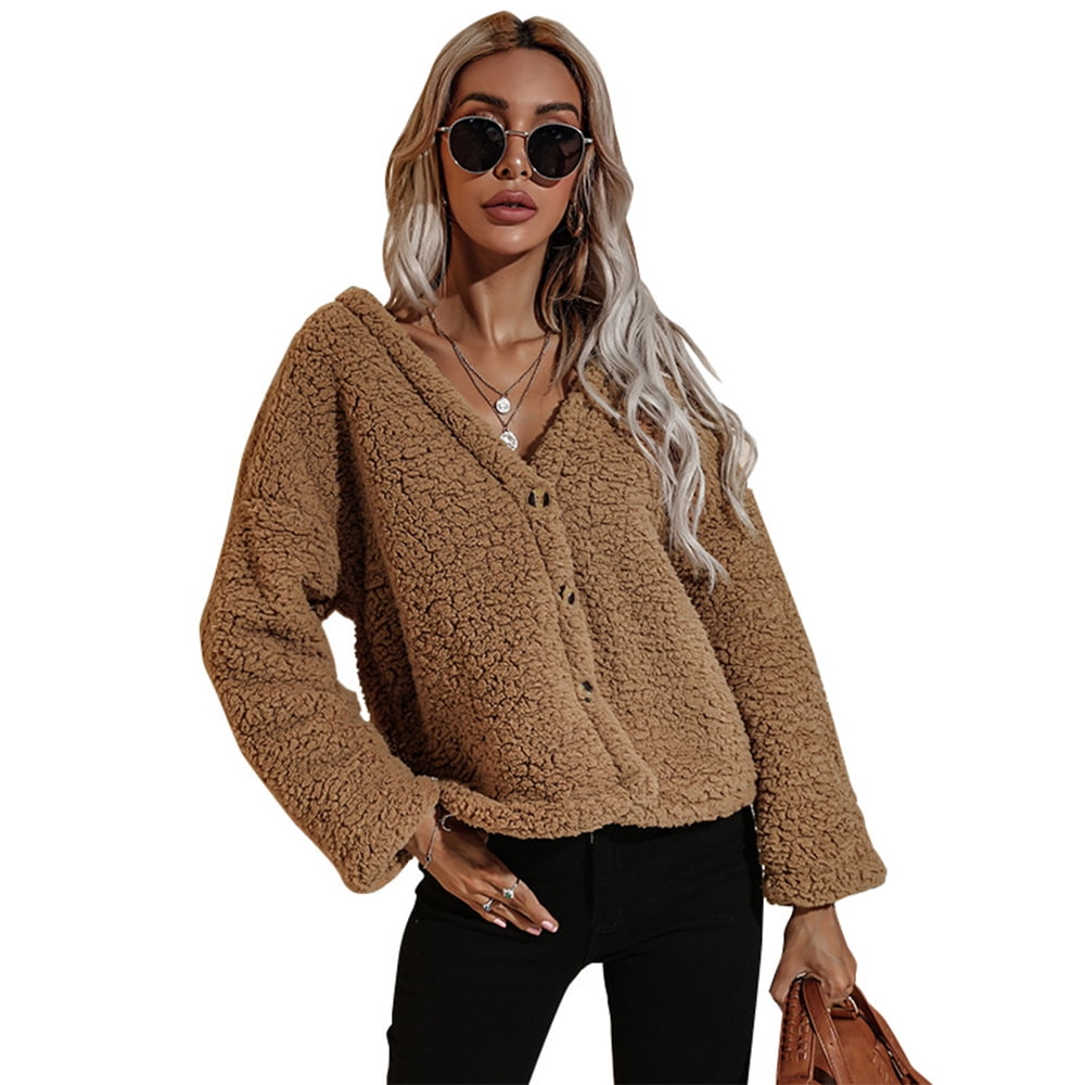 KZKR Women Plus Size Plush Sweater Button Down Casual Jackets Outerwear