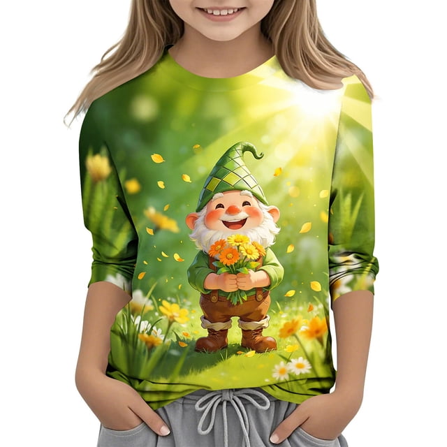 Tauxra Chandail de la Saint-Patrick pour Adultes, Chandail à Col Rond Imprimé à Manches 3/4, T-Shirt Décontracté à Manches Longues avec Graphique de Trèfle pour Activités Festives