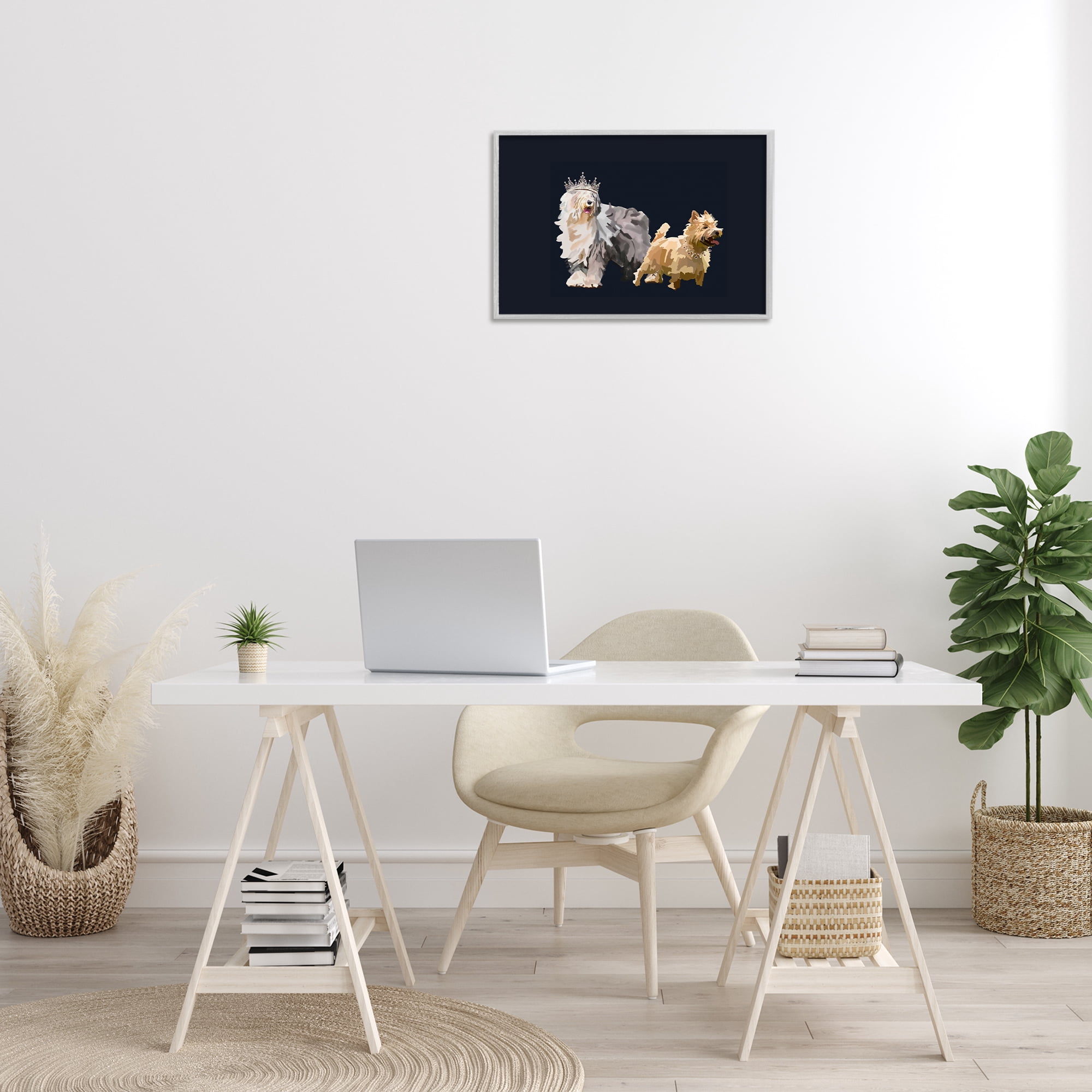 Stupell Industries Dog Duo with Crowns Animals & Insects Painting Gray Framed Art Print Wall Art, 24 x 16
