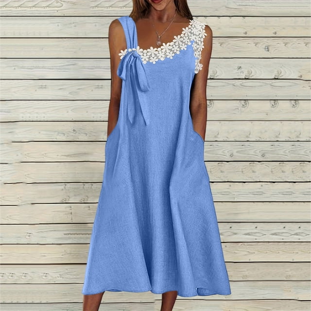 TaTaai Women's Casual Long Sleeveless Dress V Neck Loose Fit Maxi Length Tank Dress Soft Comfortable for Daily Beach Vacation Gift
