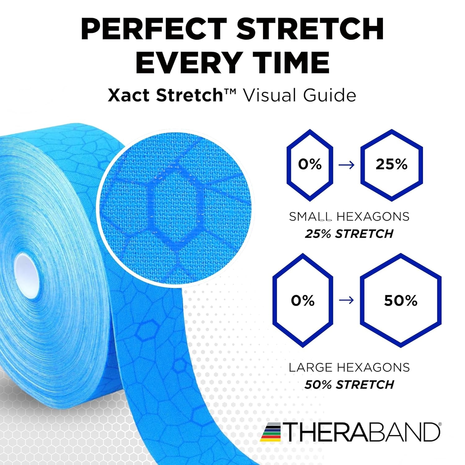 THERABAND Kinesiology Tape, Blue/Blue, 2'' X 103.3 Foot Bulk Roll, with XactStretch Indicators, Latex-Free Sports Tape, Water Resistant, Cut-to-Length