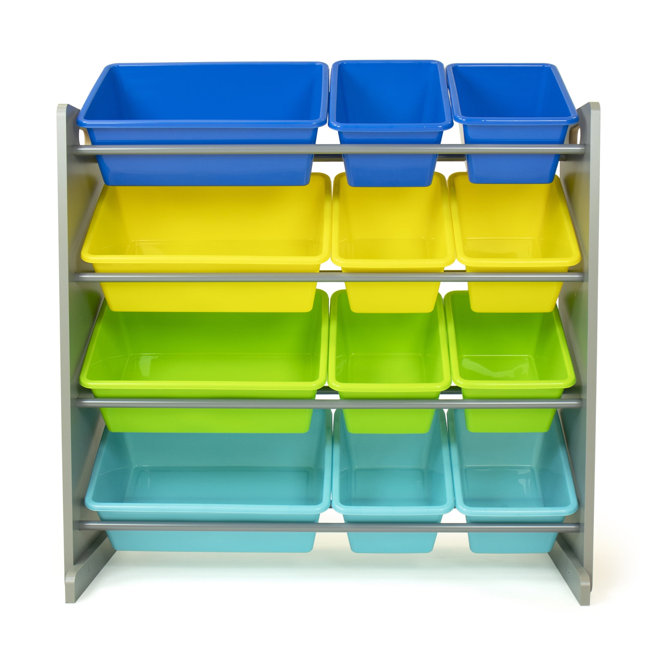 Humble Crew Kids Toy Storage Organizer with 12 Plastic Storage Bins, Grey/Blue/Green/Yellow