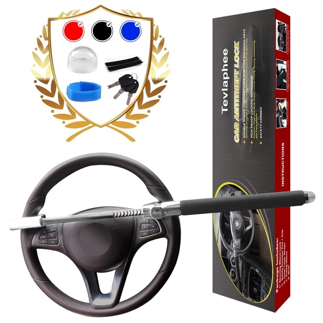 Tevlaphee Steering Wheel Lock for Cars,Wheel Lock,Vehicle Anti-Theft Lock,Adjustable Length Clamp Double Hook Universal Fit Emergency Hamme
