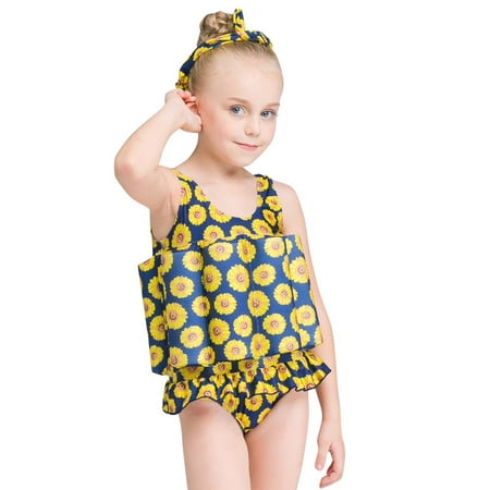 

IMEKIS Baby Swim Vest Toddler Kids Girl Float Suit with Removable Adjustable Buoyancy Sticks Floatation Swimsuit One Piece Floating Swimwear Infant Bathing Suits 2-3T Yellow Flower