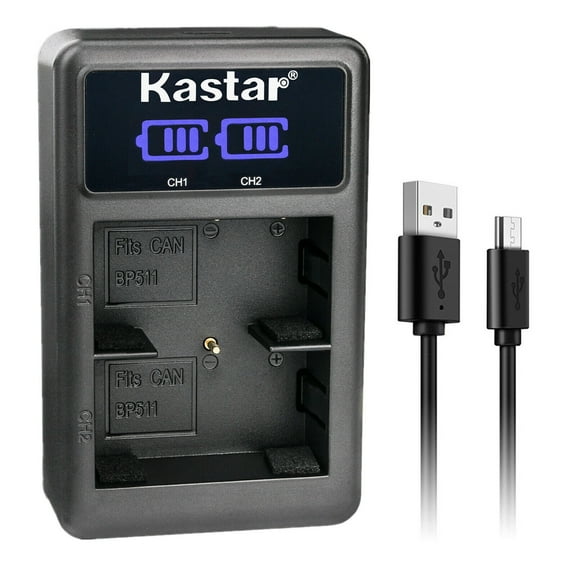 Kastar BP-511A LED2 USB Battery Charger Compatible with Canon EOS 300D, EOS D30, EOS D60, EOS Kiss, EOS Kiss Digital, DM-FV2 FV2, DM-FV10 FV10, DM-FV20 FV20, DM-FV30 FV30 Camera