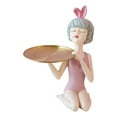 thumbnail image 2 of Figura de niña artesanal de resina, estatua de pie, escultura, estantería, escritorio, divertida con bandeja rosa, 2 of 8
