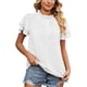thumbnail image 1 of Blusa de jacquard de manga corta de doble capa de color puro suelta con cuello redondo para mujer para uso diario Blanco S, 1 of 7