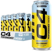 C4 Performance Energy Drink, Arctic Snow Cone Flavor, Zero Sugar, Carbonated, 16 fl oz Can, 12 Pack