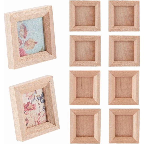 8Pcs 2 Styles Miniature Photo Frame Wood Dollhouse Decoration Furniture Accessories Mini Picture Frames Jewelry Display Stand for Photo Props House Decor 1.26x1.26in 1.26x1.1in