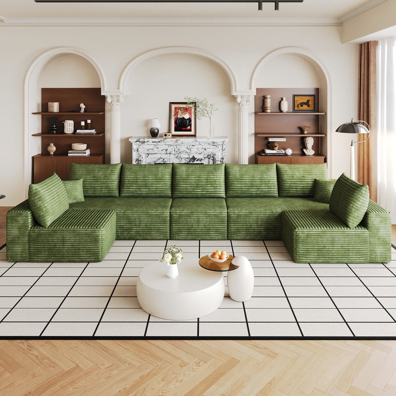 Modern Cloud U-Shaped Sectional Sofa, Modular Upholstered Sofa Couch, lush Corduroy Fabric Deep Seat Corner Sofa for Living Room, Apartment, No Assembly Required
